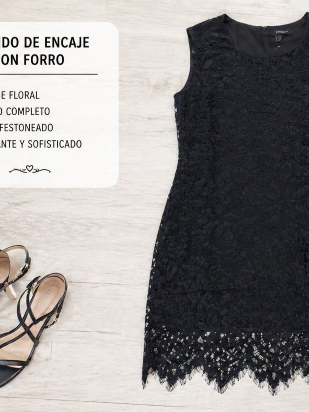 Sleeveless Black Lace Mini Dress with Scalloped Hem - Picture 2 of 8